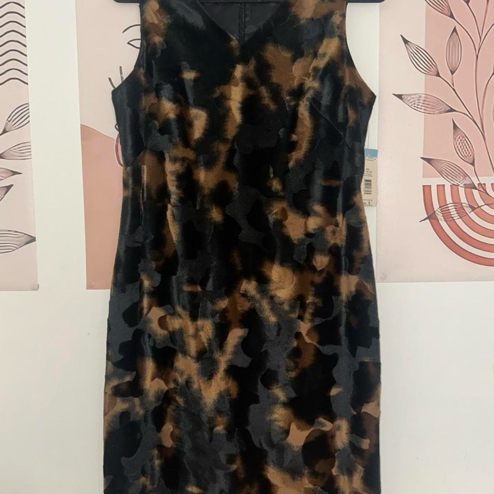 Harve Benard Black and Brown Patterned Midi Dress